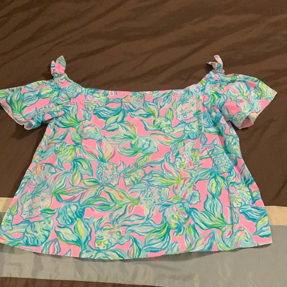 EUC Women’s Size XL Lilly Pulitzer off the shoulder top SO CUTE - Picture 1 of 8